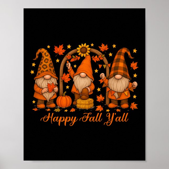 Affiche Gnome Happy Fall Yall Citrouille Automne Thanksgiv (Devant)