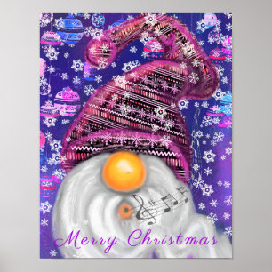 Affiche Gnome Joyeux Avec Chapeau Violet Chante Une Chanso