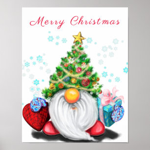 Affiche Gnome mignonne avec arbre de Noël Casquette et ca
