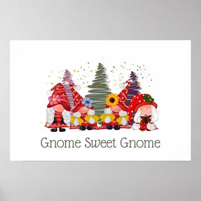 Affiche Gnome Rouge Vert Elfe Gnome Gnome Sucré (Devant)