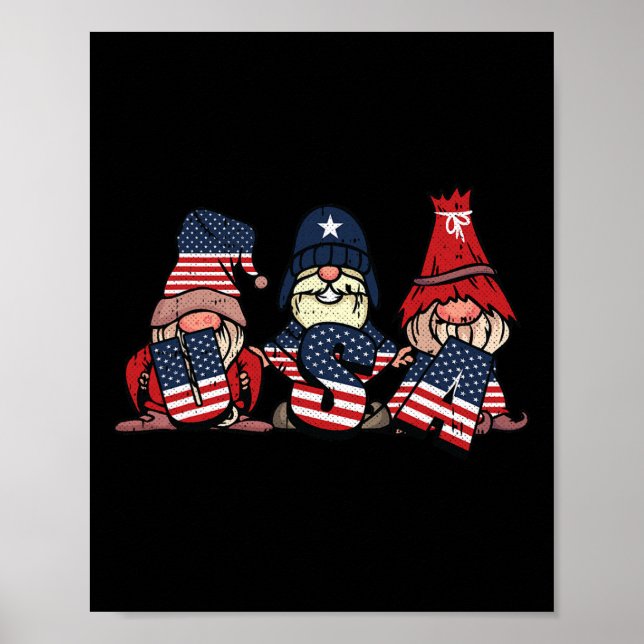 Affiche Gnome Usa 4 juillet Drapeau Américain mignon Indép (Devant)