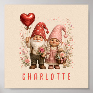 Affiche Gnomes de la Saint-Valentin floraux personnalisés