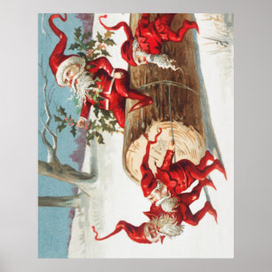 Affiche Gnomes dragging a cut tree trunk through the snow