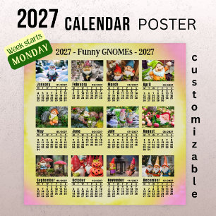 Affiche Gnomes Drôles Calendrier Photo Personnalisé 2027 -