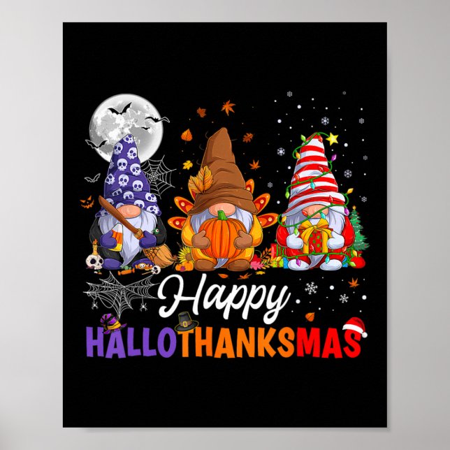 Affiche Gnomes Halloween Thanksgiving Christmas Happy Hall (Devant)