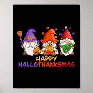 Affiche Gnomes Halloween Thanksgiving Noël Hall Joyeux