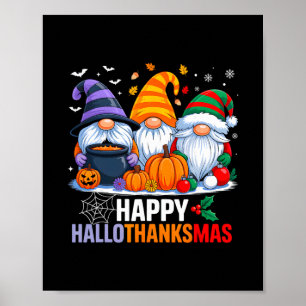 Affiche Gnomes Halloween Thanksgiving Noël Joyeux Hall