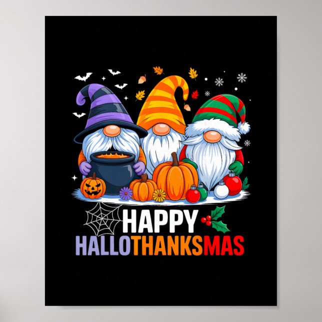 Affiche Gnomes Halloween Thanksgiving Noël Joyeux Hall (Devant)