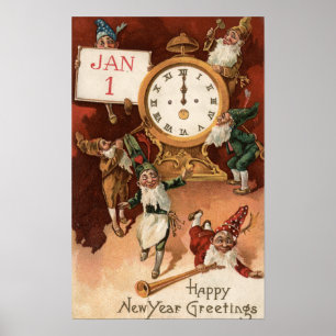 Affiche Gnomes Partying autour d'une horloge