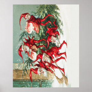 Affiche Gnomes sweeping snow with a broom