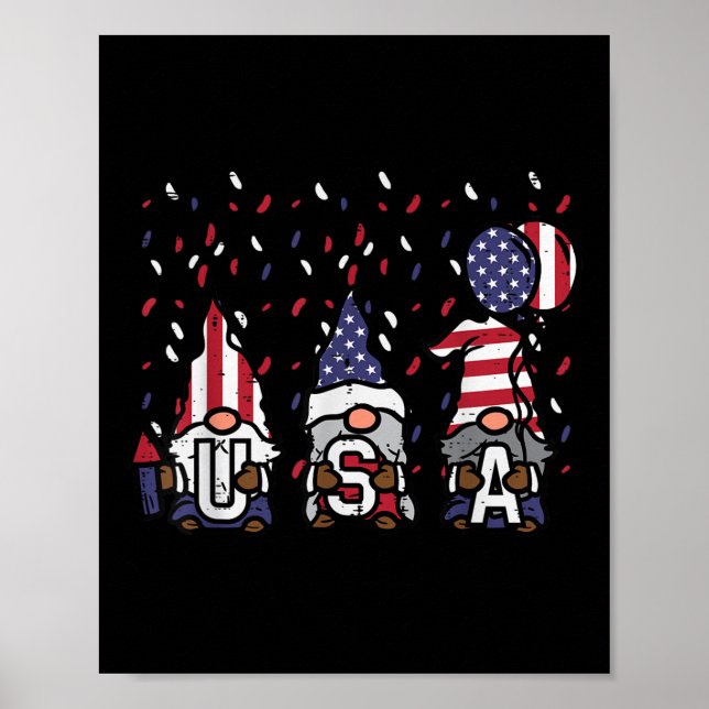 Affiche Gnomes Us American Flag Memorial Jour 4 De Ju (Devant)