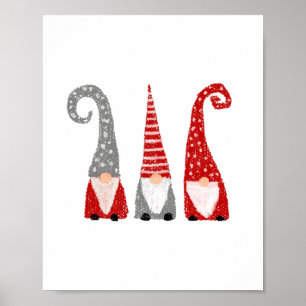 Affiche Gnomies de Noël modernes Nordic Red Gris Blanc