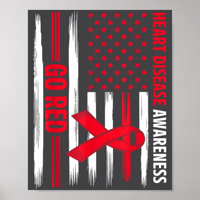 Affiche Go Red Heart Disease American Flag Heart Disease A (Devant)