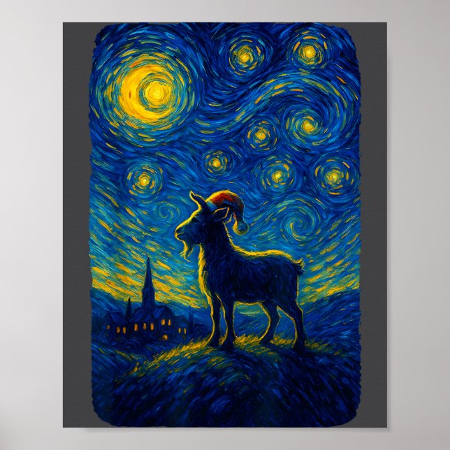 Affiche Goat Lover Santa Hat Christmas Starry Cute Night V (Devant)