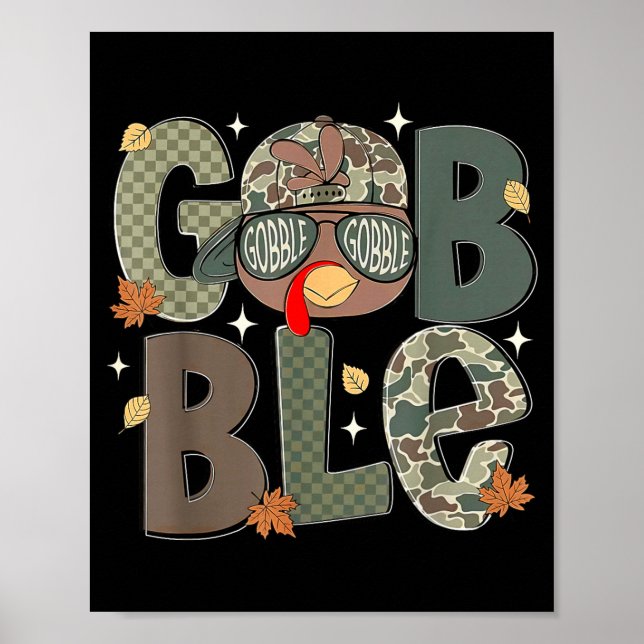 Affiche Gobble Turkey Camo Hat Thanksgiving Boys Youth Kid (Devant)