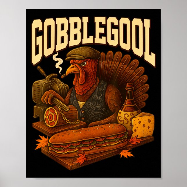 Affiche Gobbol Turkey Gobble Gool Thanksgiving Retro  (Devant)