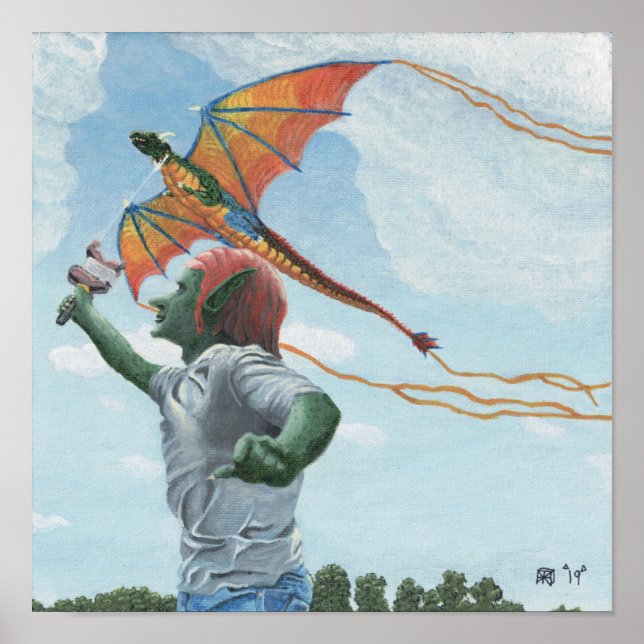 Affiche Goblin Flying Dragon Kite Imaginaire Wall Art (Devant)