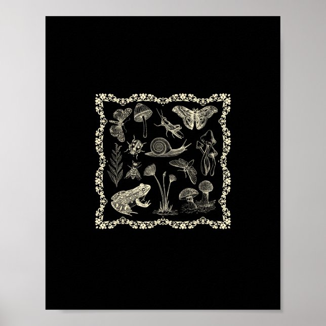 Affiche Goblincore Grenouille et Champignon Esthétique Cot (Devant)