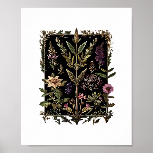 Affiche Goblincore Sorcière Victorienne Herbes Classique (Devant)