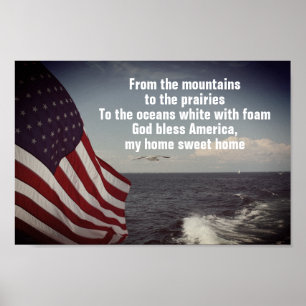 Affiche GOD Bless America Lyrics USA Drapeau Ocean Waves