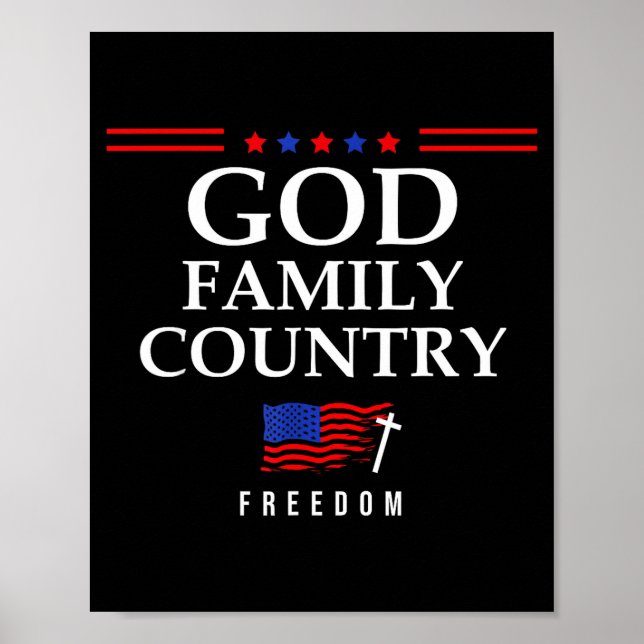 Affiche God Family Country Us Flag Christian Saying Dom Je (Devant)
