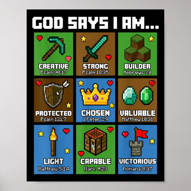 Affiche God Says I Am Bible Verses Xel Art Christian Gamer (Devant)