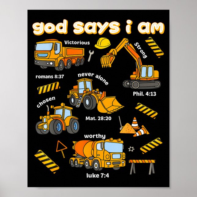Affiche God Says I Am Christian Bible Verses Boys Construc (Devant)