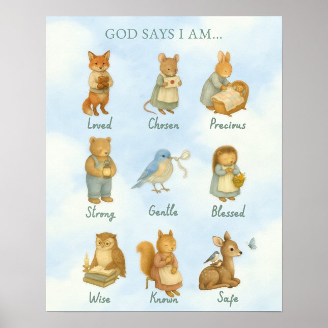 Affiche God Says I Am – Scripture Declaration Nursery Wal  (Devant)