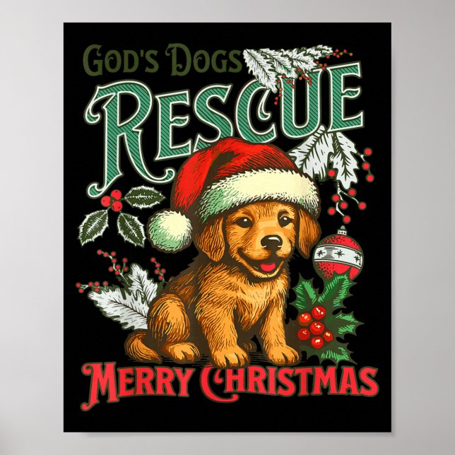 Affiche God's Dogs Rescue Christmas Santa Golden Retriever (Devant)