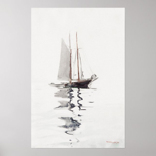 Affiche Goélette à deux mâts avec Dory | Winslow Homer (Devant)