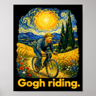 Affiche Gogh à vélo drôle cyclisme nuit ciel artiste art