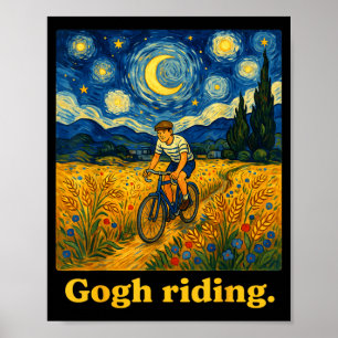 Affiche Gogh chevauchant un drôle de vélo ciel nocturne ar