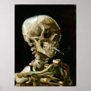 Affiche Gogh Tête d'un squelette avec une cigarette brûlan