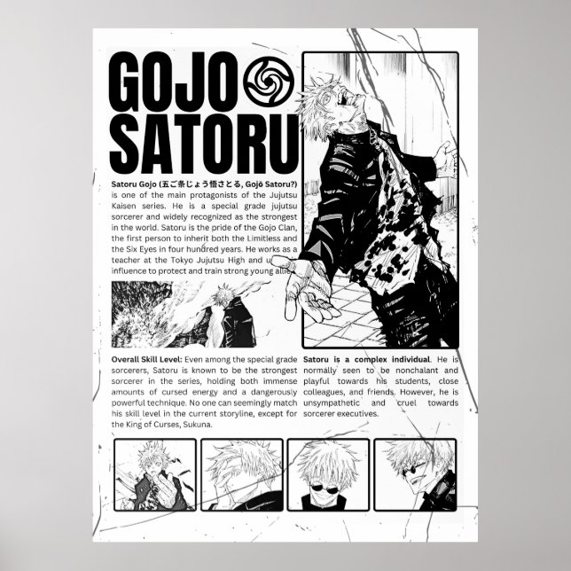 Affiche Gojo Satoru Manga Art – Jujutsu Kaisen, FanArt (Devant)