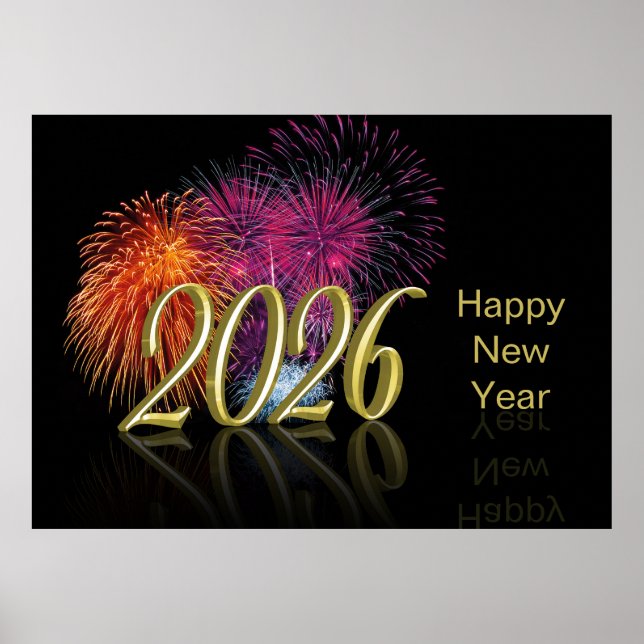 Affiche Gold 2026 Fireworks Happy New Year (Devant)