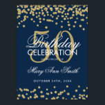 Affiche Gold 50th Birthday Glitter Confetti Navy Blue<br><div class="desc">Elegant 50th Birthday Gold Faux Glitter Confetti Navy Blue banner template.</div>