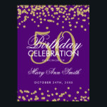 Affiche Gold 50th Birthday Glitter Confetti Purple<br><div class="desc">Elegant 50th Birthday Gold Purple Faux Glitter Confetti banner template.</div>