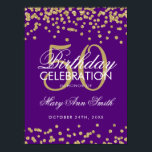 Affiche Gold 50th Birthday Glitter Confetti Purple<br><div class="desc">Elegant 50th Birthday Gold Purple Faux Glitter Confetti banner template.</div>