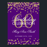 Affiche Gold 60th Birthday Glitter Confetti Purple<br><div class="desc">Elegant 60th Birthday Gold Faux Glitter Confetti Purple banner template.</div>