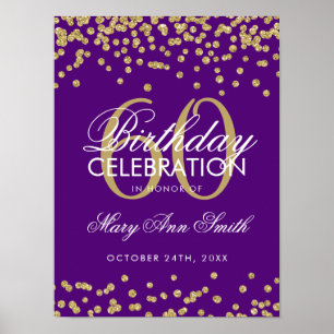 Affiche Gold 60th Birthday Glitter Confetti Purple