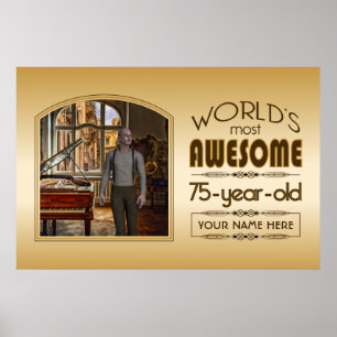 Affiche Gold 75th Birthday World's Best Custom Photo Frame