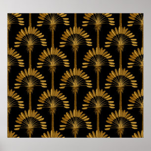 Affiche Gold and black Wallpaper with floral pattern in th