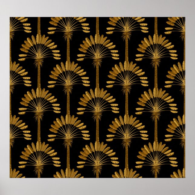 Affiche Gold and black Wallpaper with floral pattern in th (Devant)