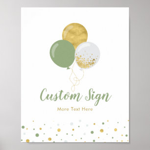 Affiche Gold and Green Balloon Kids Birthday Party Custom