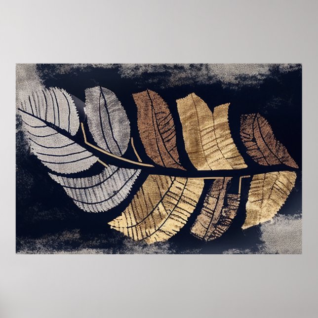 Affiche Gold and Silver Metallic Leaves Elegant Botanical  (Devant)