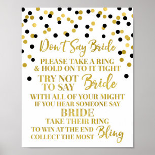 Affiche Gold Black Confetti Don't Say Bride Game Sign