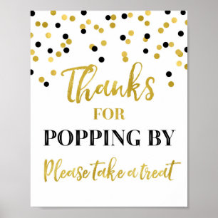 Affiche Gold Black Confetti Merci pour Popping By Sign