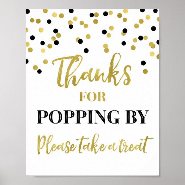 Affiche Gold Black Confetti Merci pour Popping By Sign (Devant)