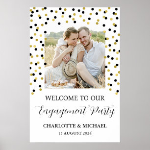 Affiche Gold Black Engagement Party Personnalisé 20x30 Pho