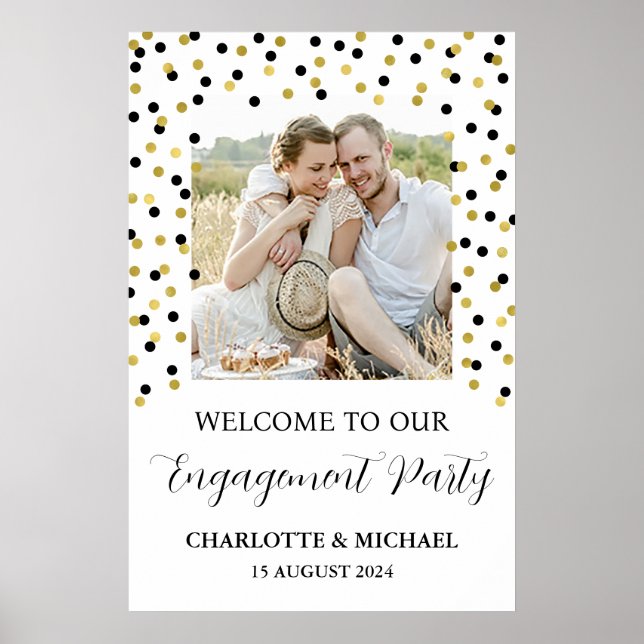 Affiche Gold Black Engagement Party Personnalisé 20x30 Pho (Devant)